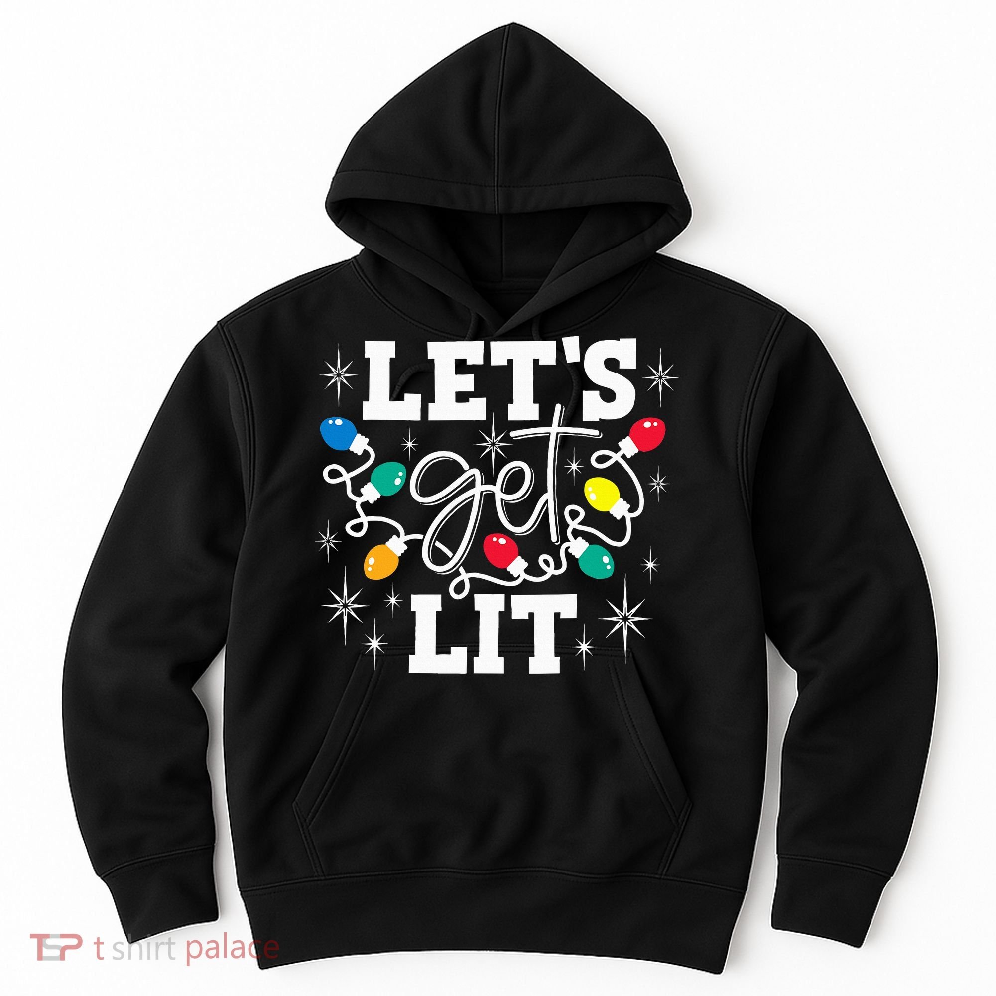 Let's Get Lit Drinking Santa Hat Christmas Lights Funny  Hoodie