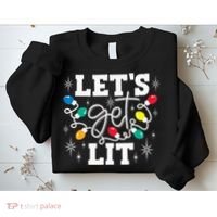 Let's Get Lit Drinking Santa Hat Christmas Lights Funny  Sweatshirt thumb 2