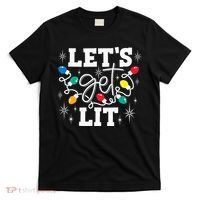 Let's Get Lit Drinking Santa Hat Christmas Lights Funny  T-Shirt thumb 0