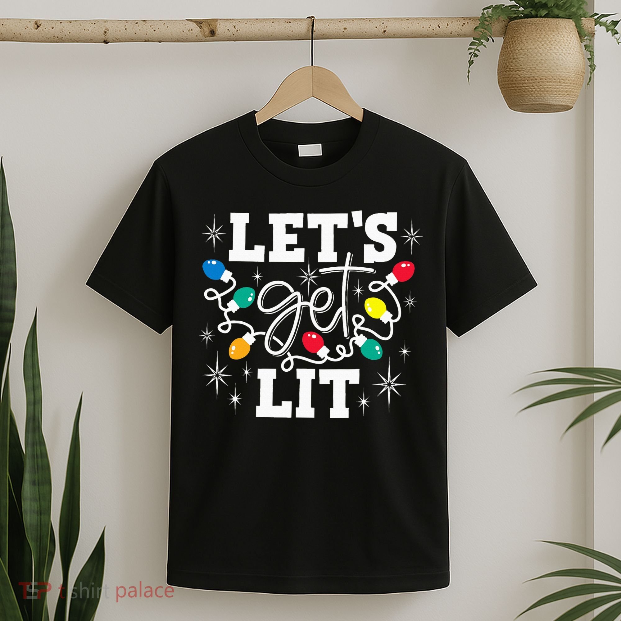Let's Get Lit Drinking Santa Hat Christmas Lights Funny  T-Shirt