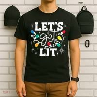 Let's Get Lit Drinking Santa Hat Christmas Lights Funny  T-Shirt thumb 6