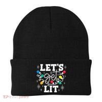 Let's Get Lit Drinking Santa Hat Christmas Lights Funny  Beanie thumb 0