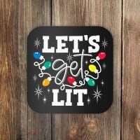 Let's Get Lit Drinking Santa Hat Christmas Lights Funny  Coaster thumb 0