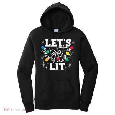 Let's Get Lit Drinking Santa Hat Christmas Lights Funny  Women's Hoodie