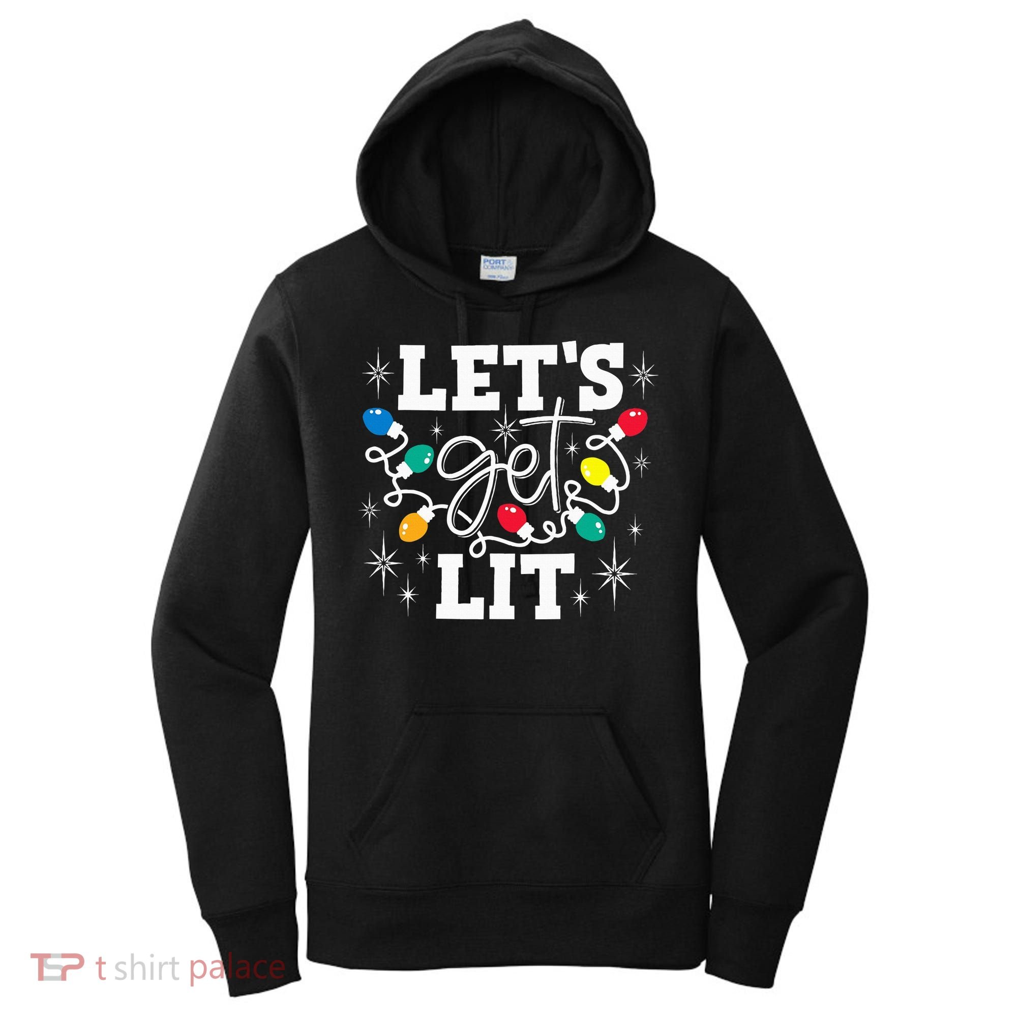 Let's Get Lit Drinking Santa Hat Christmas Lights Funny  Women's Hoodie