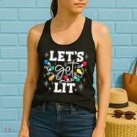 Let's Get Lit Drinking Santa Hat Christmas Lights Funny  Women's Tank Top thumb 2
