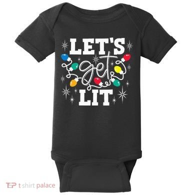 Let's Get Lit Drinking Santa Hat Christmas Lights Funny  Baby Bodysuit
