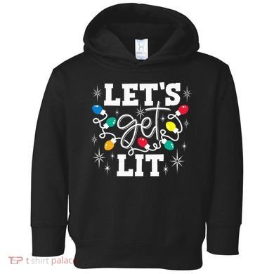 Let's Get Lit Drinking Santa Hat Christmas Lights Funny  Toddler Hoodie