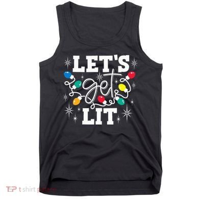 Let's Get Lit Drinking Santa Hat Christmas Lights Funny  Tank Top