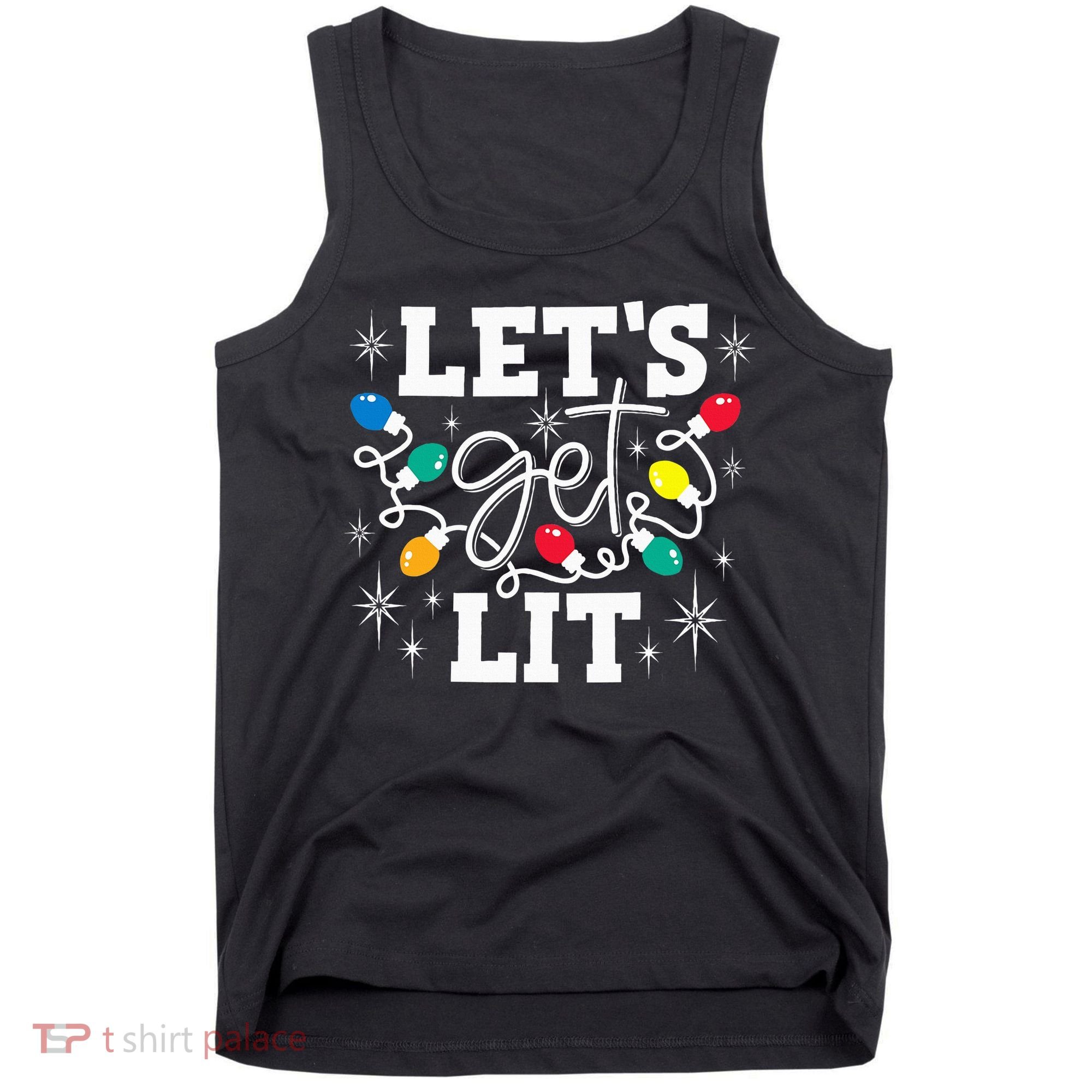 Let's Get Lit Drinking Santa Hat Christmas Lights Funny  Tank Top