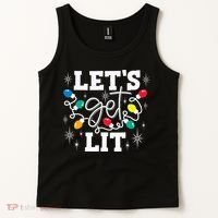Let's Get Lit Drinking Santa Hat Christmas Lights Funny  Tank Top thumb 2
