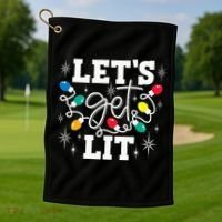 Let's Get Lit Drinking Santa Hat Christmas Lights Funny  Golf Towel thumb 1