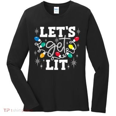 Let's Get Lit Drinking Santa Hat Christmas Lights Funny  Women's Long Sleeve Shirt
