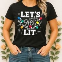 Let's Get Lit Drinking Santa Hat Christmas Lights Funny  Women's T-Shirt thumb 2