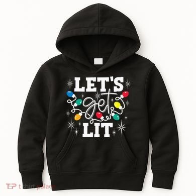 Let's Get Lit Drinking Santa Hat Christmas Lights Funny  Kids Hoodie
