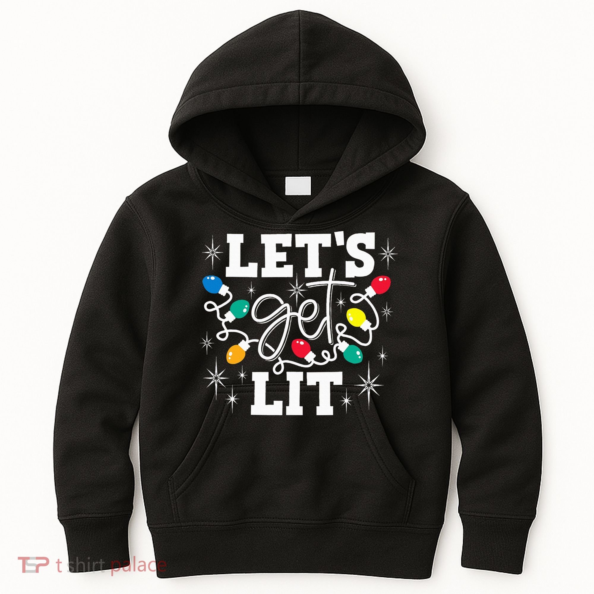 Let's Get Lit Drinking Santa Hat Christmas Lights Funny  Kids Hoodie