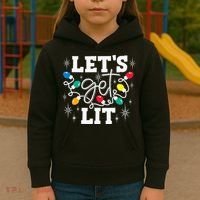 Let's Get Lit Drinking Santa Hat Christmas Lights Funny  Kids Hoodie thumb 3