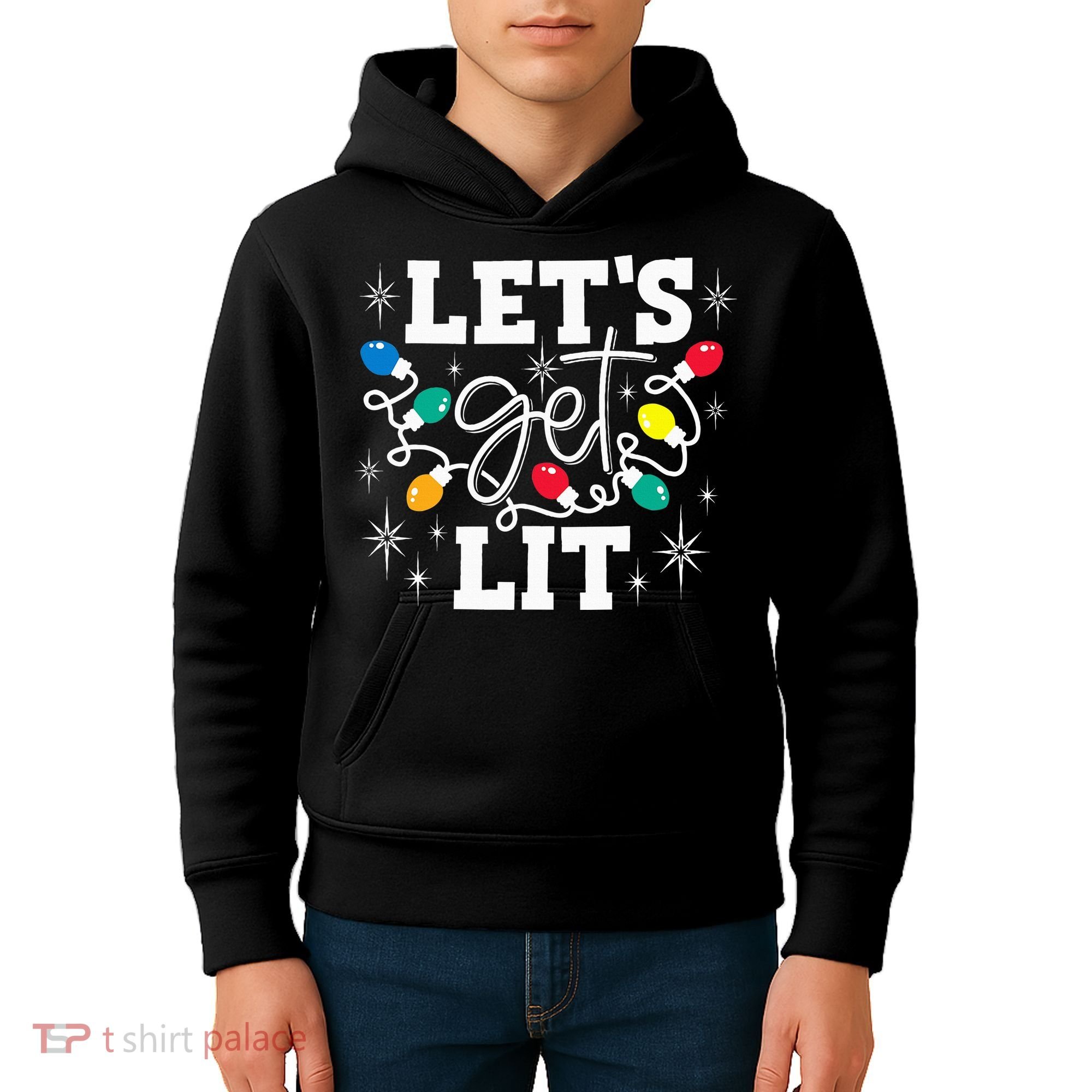 Let's Get Lit Drinking Santa Hat Christmas Lights Funny  Kids Hoodie