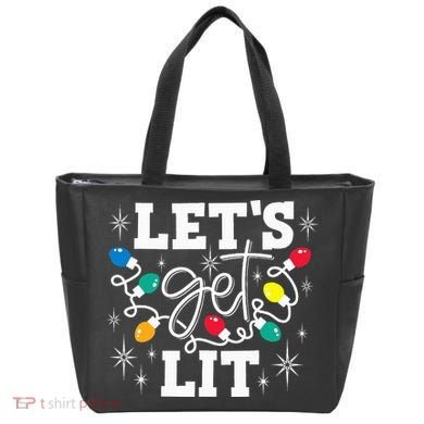 Let's Get Lit Drinking Santa Hat Christmas Lights Funny  Tote Bag