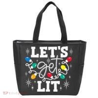 Let's Get Lit Drinking Santa Hat Christmas Lights Funny  Tote Bag thumb 0