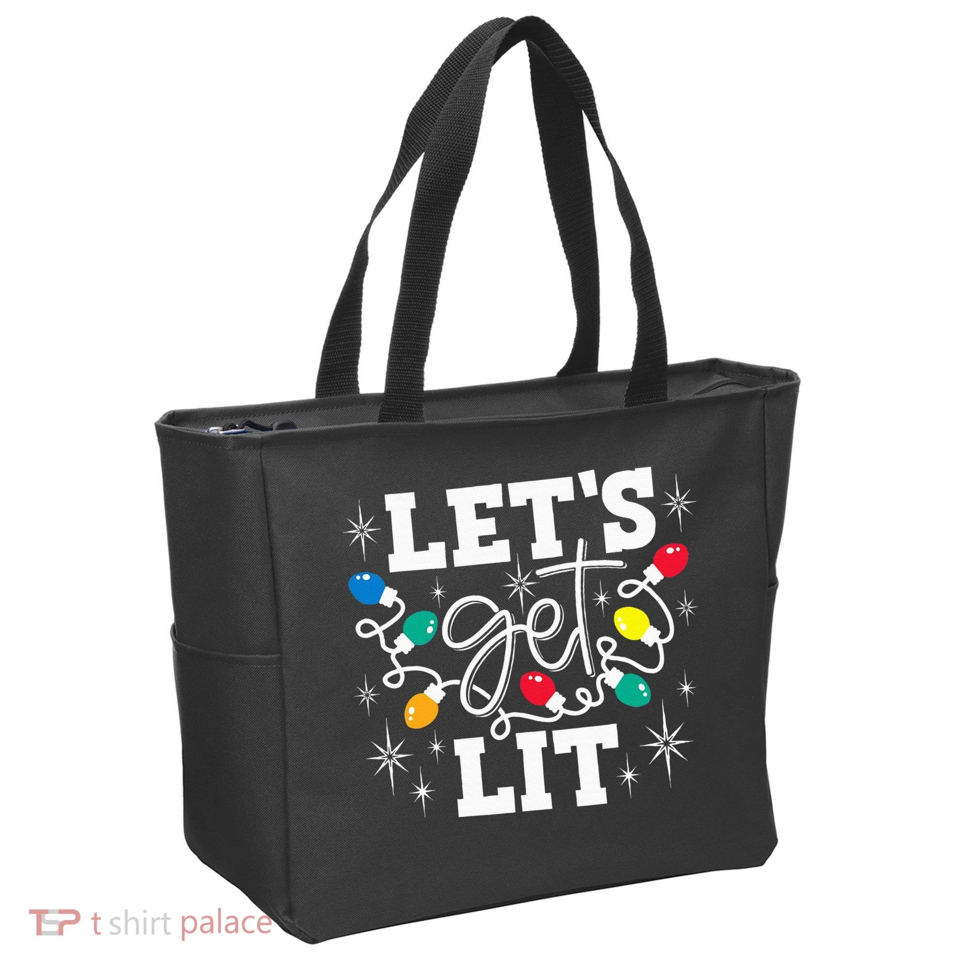 Let's Get Lit Drinking Santa Hat Christmas Lights Funny  Tote Bag