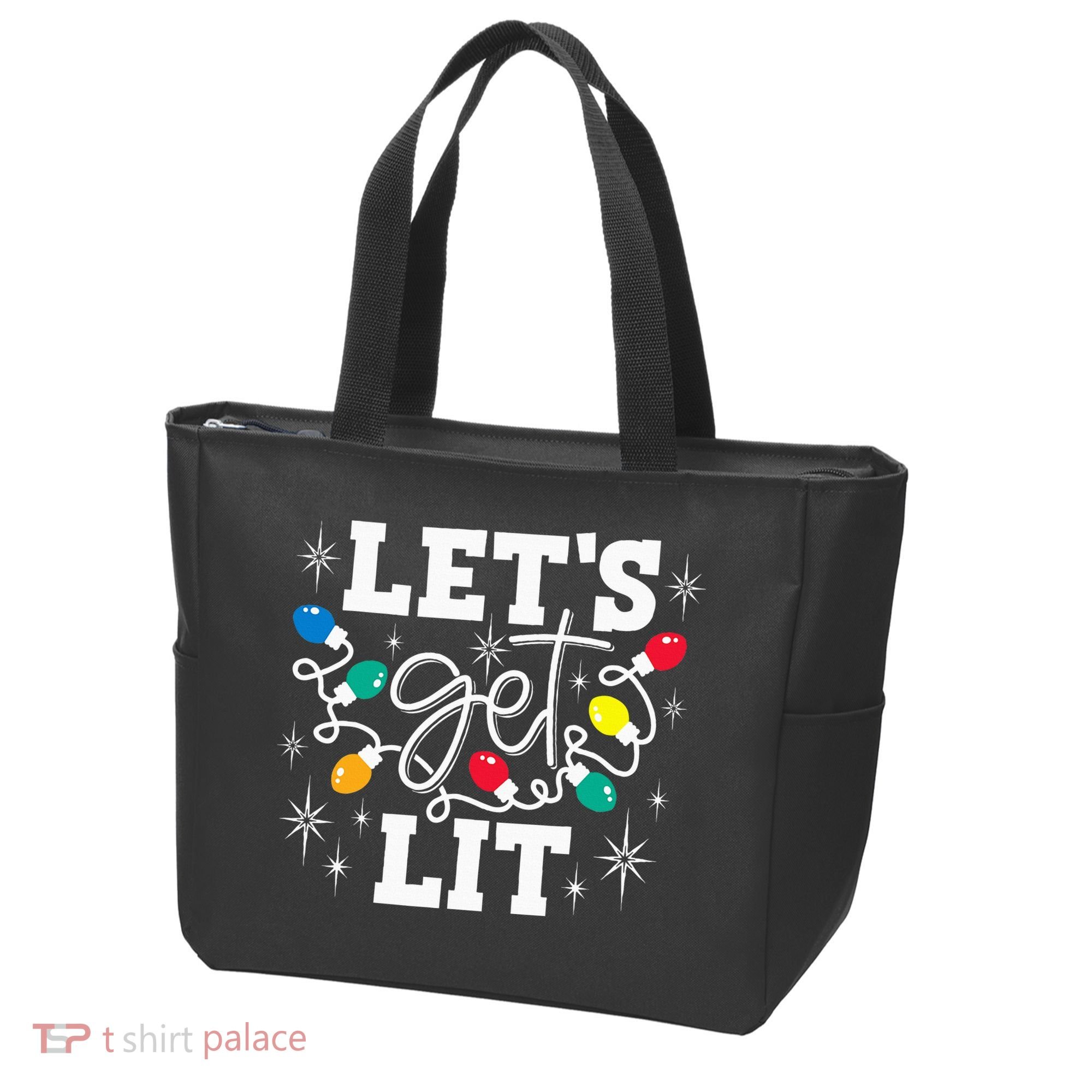 Let's Get Lit Drinking Santa Hat Christmas Lights Funny  Tote Bag