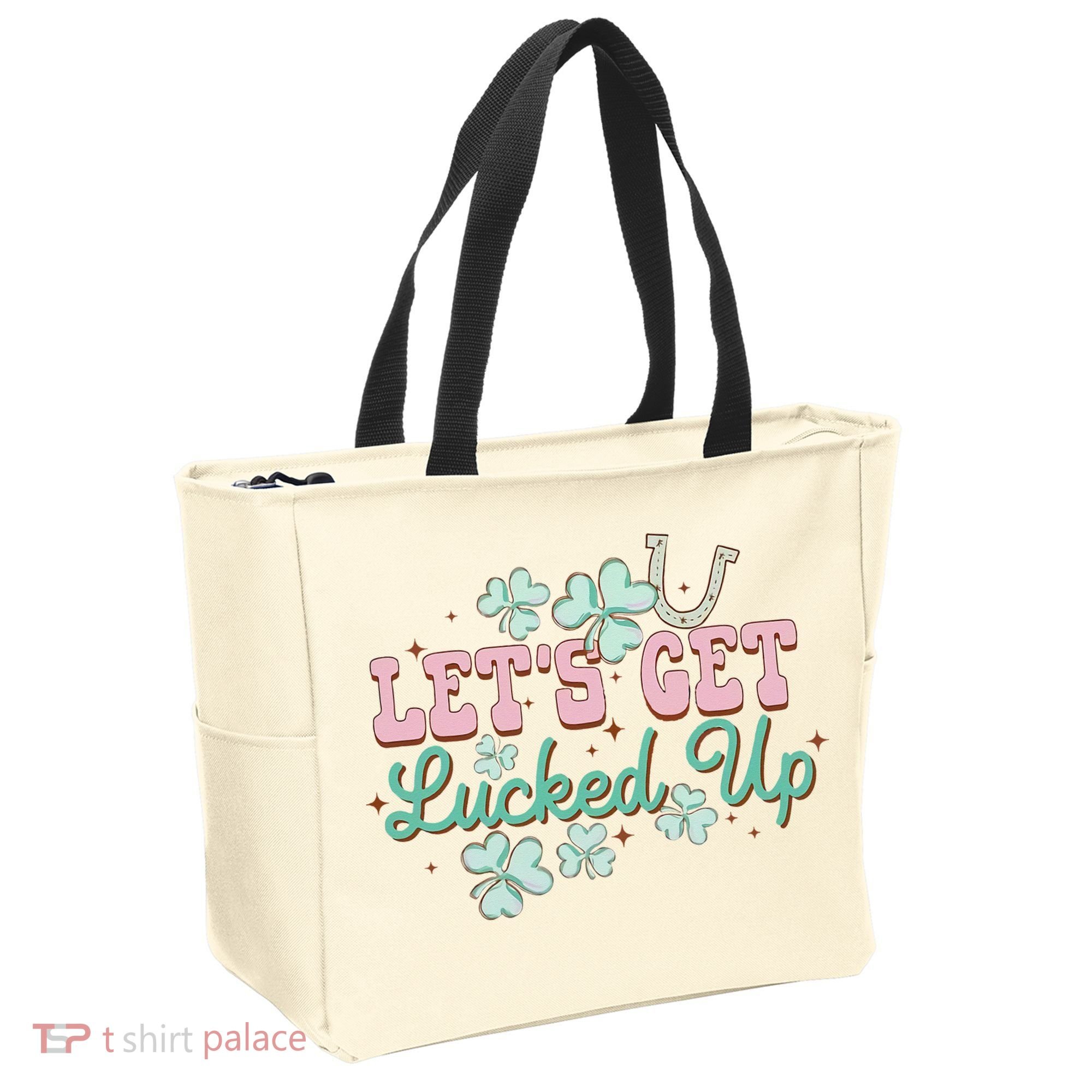 Lets Get Lucked Up St Patricks Shamrock Irish Lucky Vibes Tote Bag