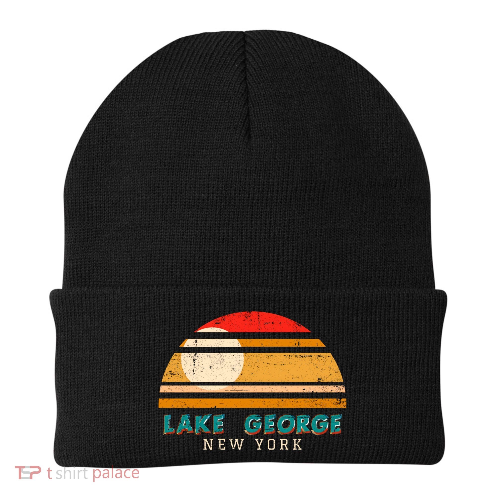 Lake George Ny Product Meaningful Gift Distressed Sunset Lake George Print Gift Beanie