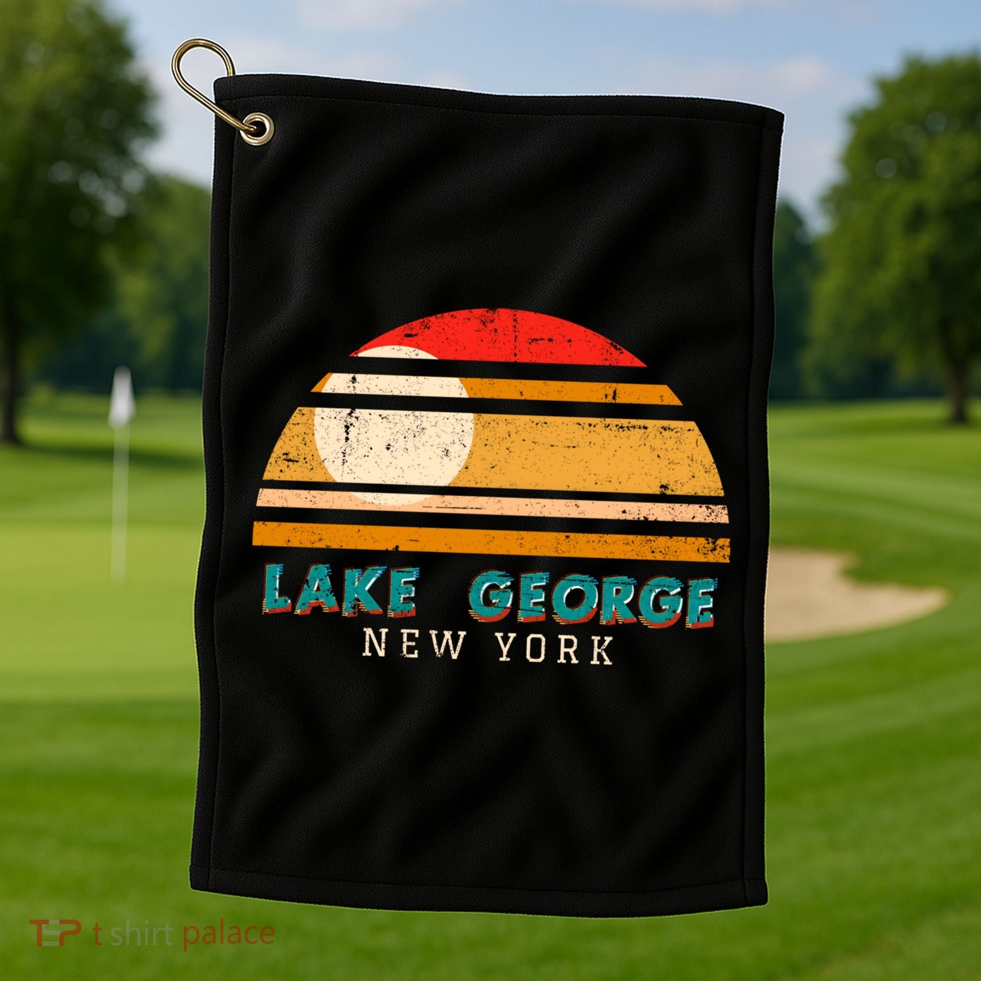 Lake George Ny Product Meaningful Gift Distressed Sunset Lake George Print Gift Golf Towel