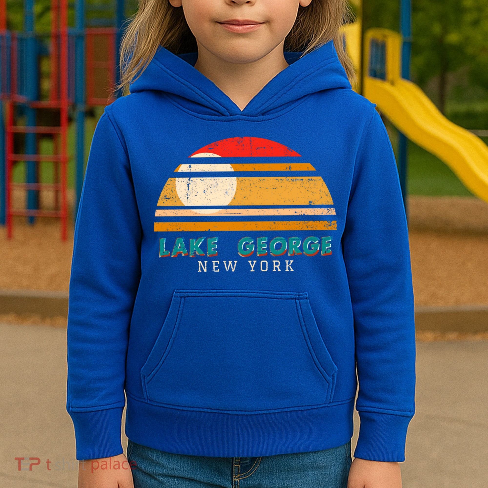 Lake George Ny Product Meaningful Gift Distressed Sunset Lake George Print Gift Kids Hoodie