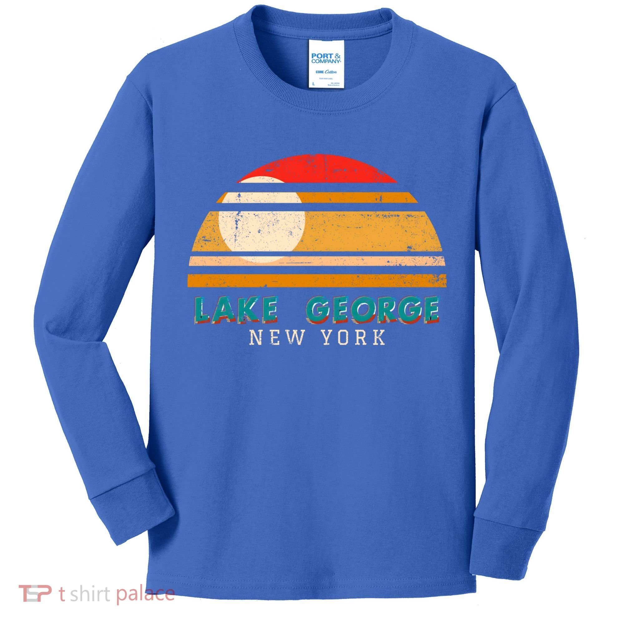 Lake George Ny Product Meaningful Gift Distressed Sunset Lake George Print Gift Kids Long Sleeve Shirt