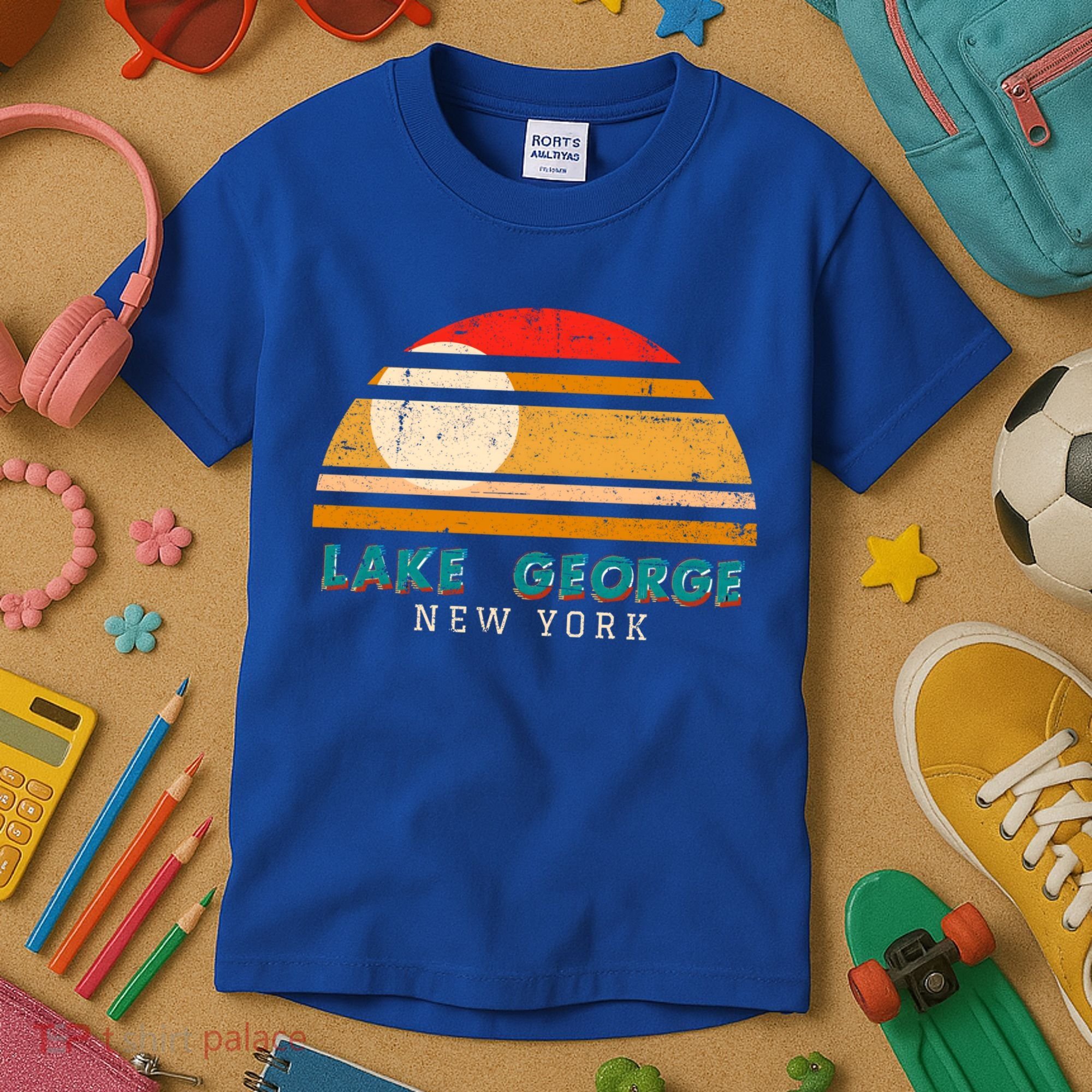 Lake George Ny Product Meaningful Gift Distressed Sunset Lake George Print Gift Kids T-Shirt