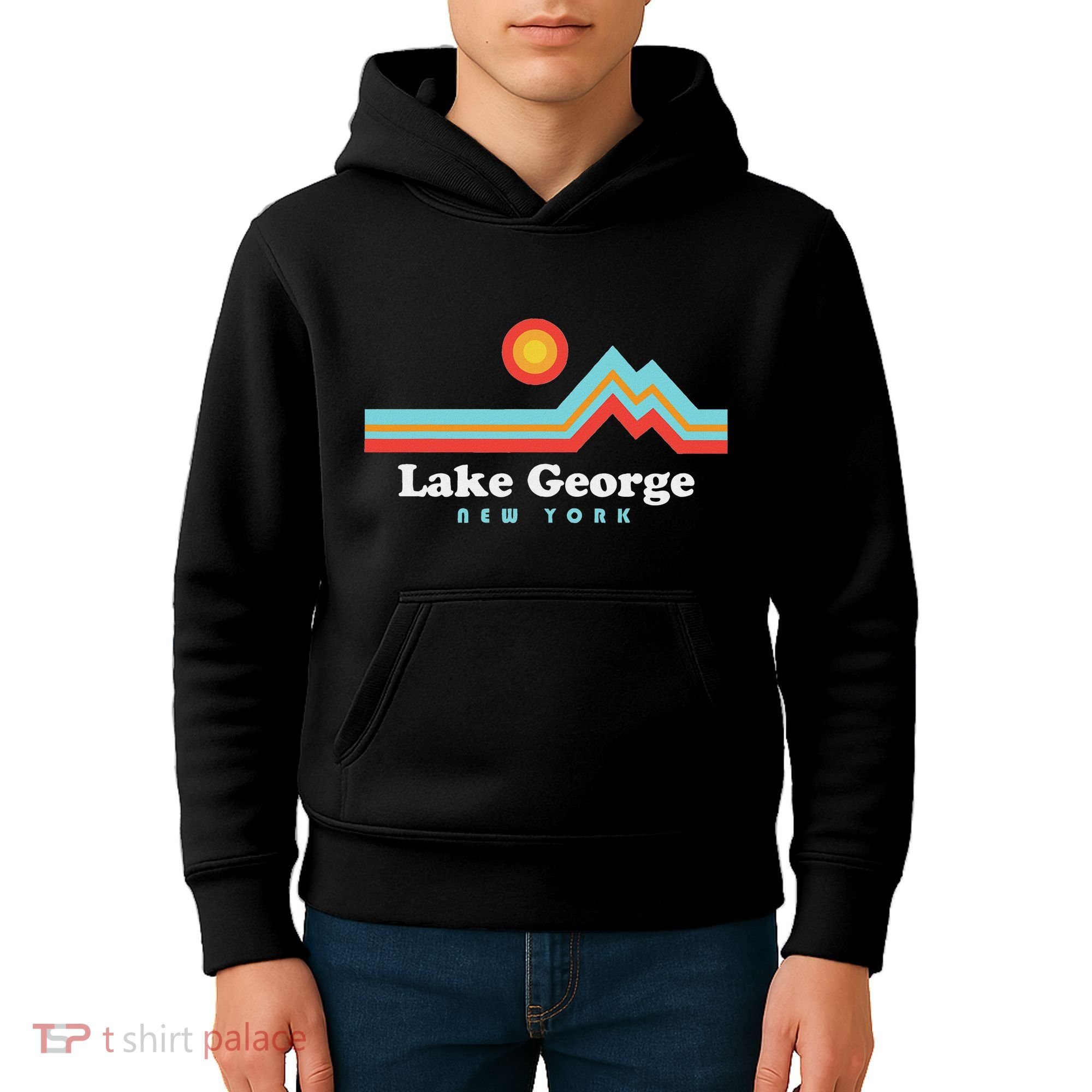 Lake George New York Sunset Mountains Kids Hoodie