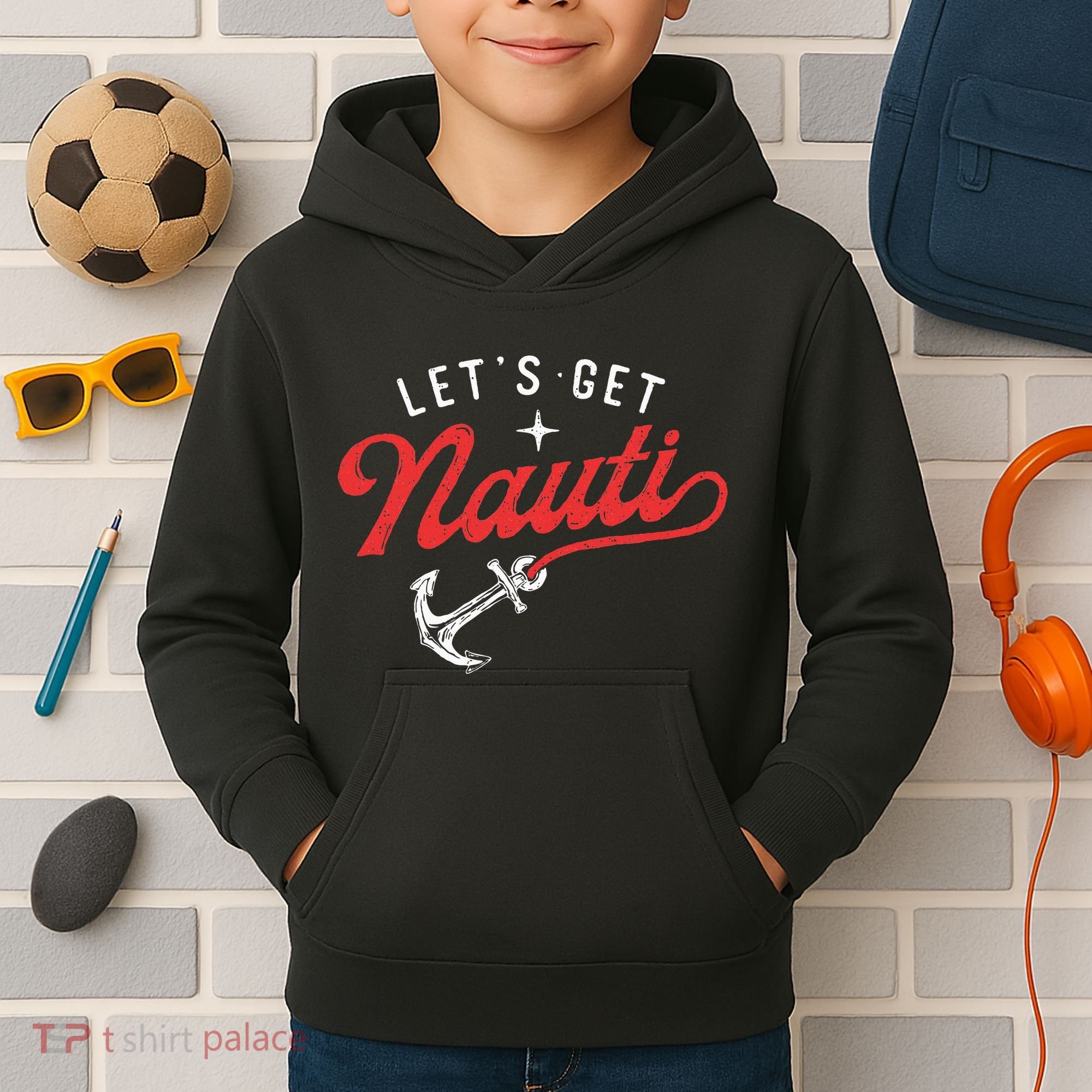 LetS Get Nauti Boating Boat Lover Anchor Captain Kids Hoodie