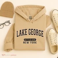 Lake George New York Settled 1646 Arched Varsity Black Hoodie thumb 4