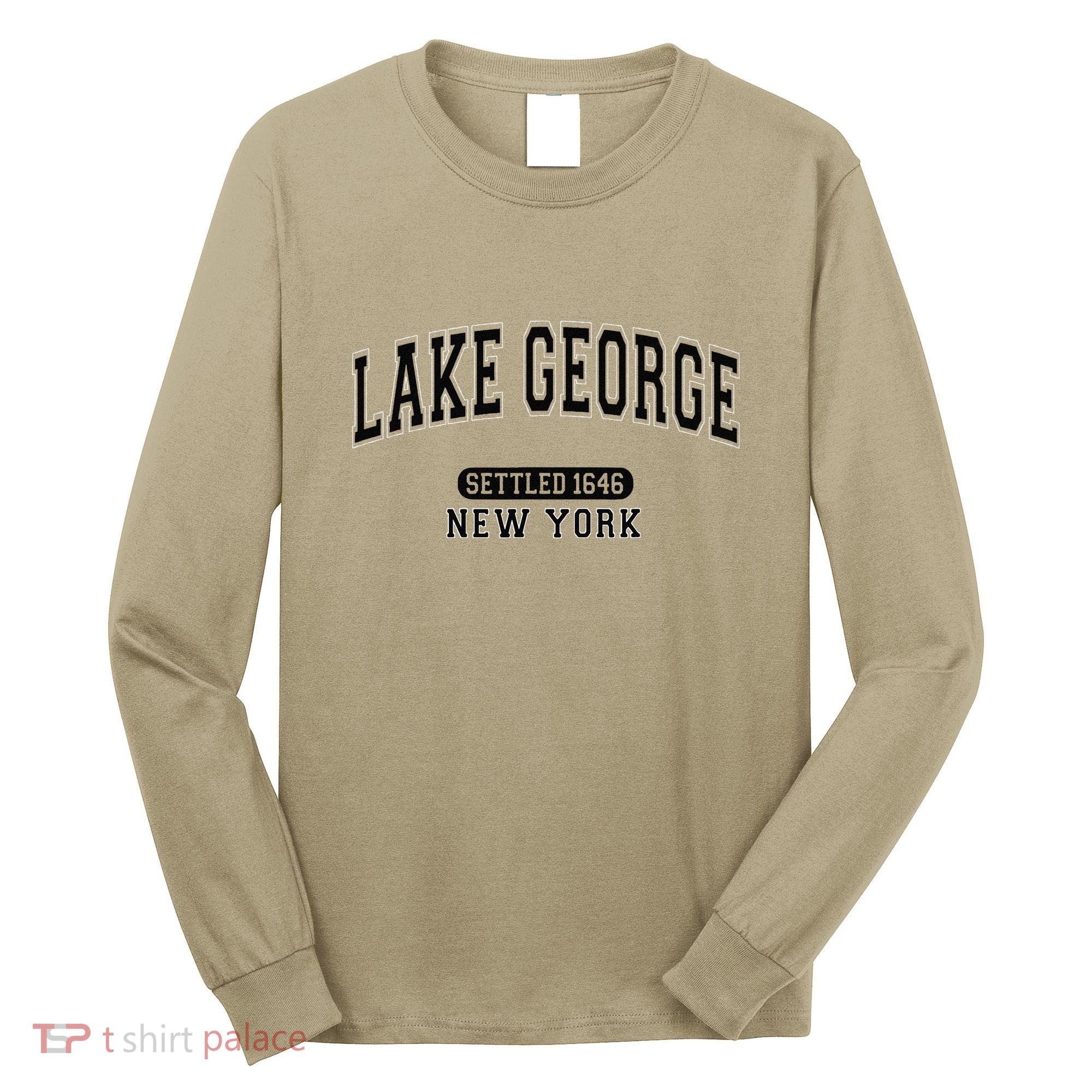 Lake George New York Settled 1646 Arched Varsity Black Long Sleeve Shirt