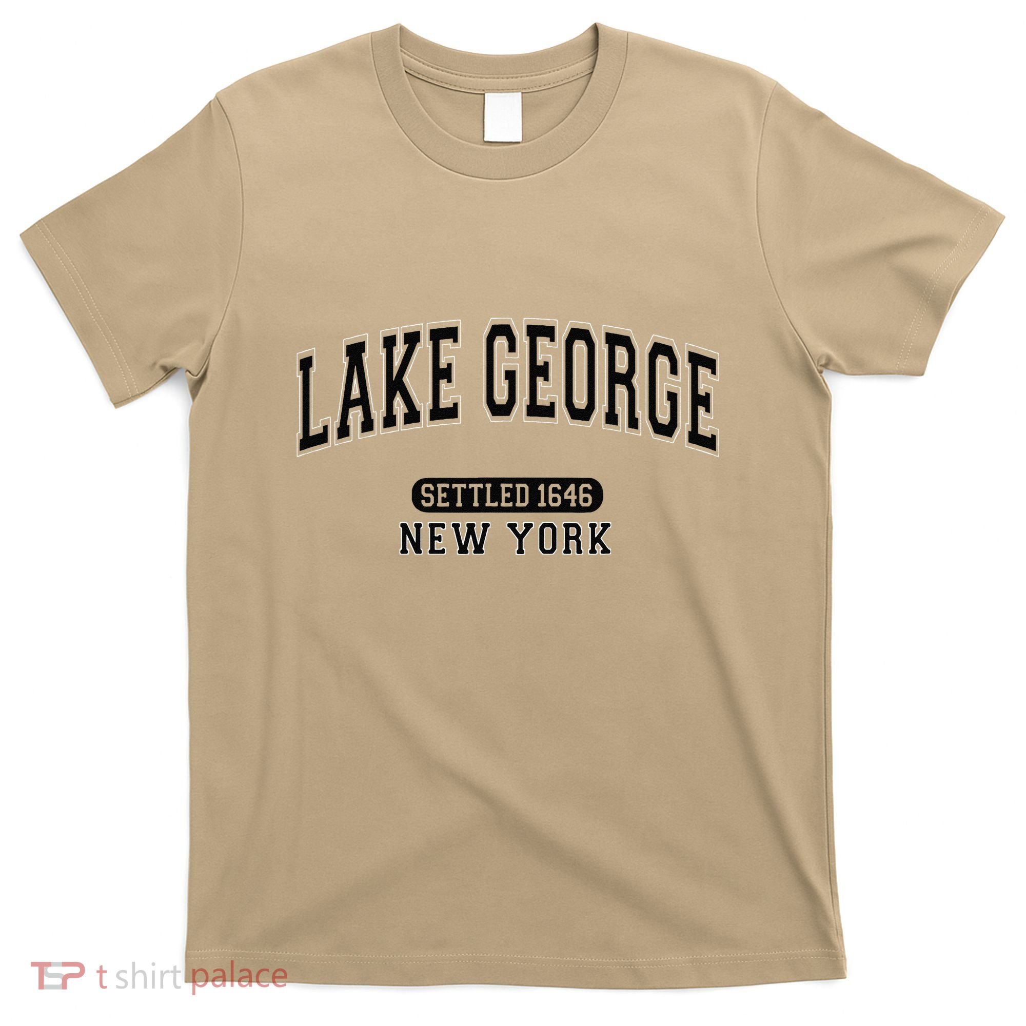 Lake George New York Settled 1646 Arched Varsity Black T-Shirt