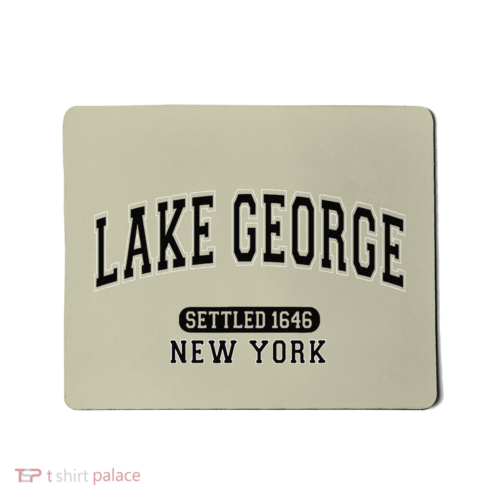 Lake George New York Settled 1646 Arched Varsity Black Mousepad