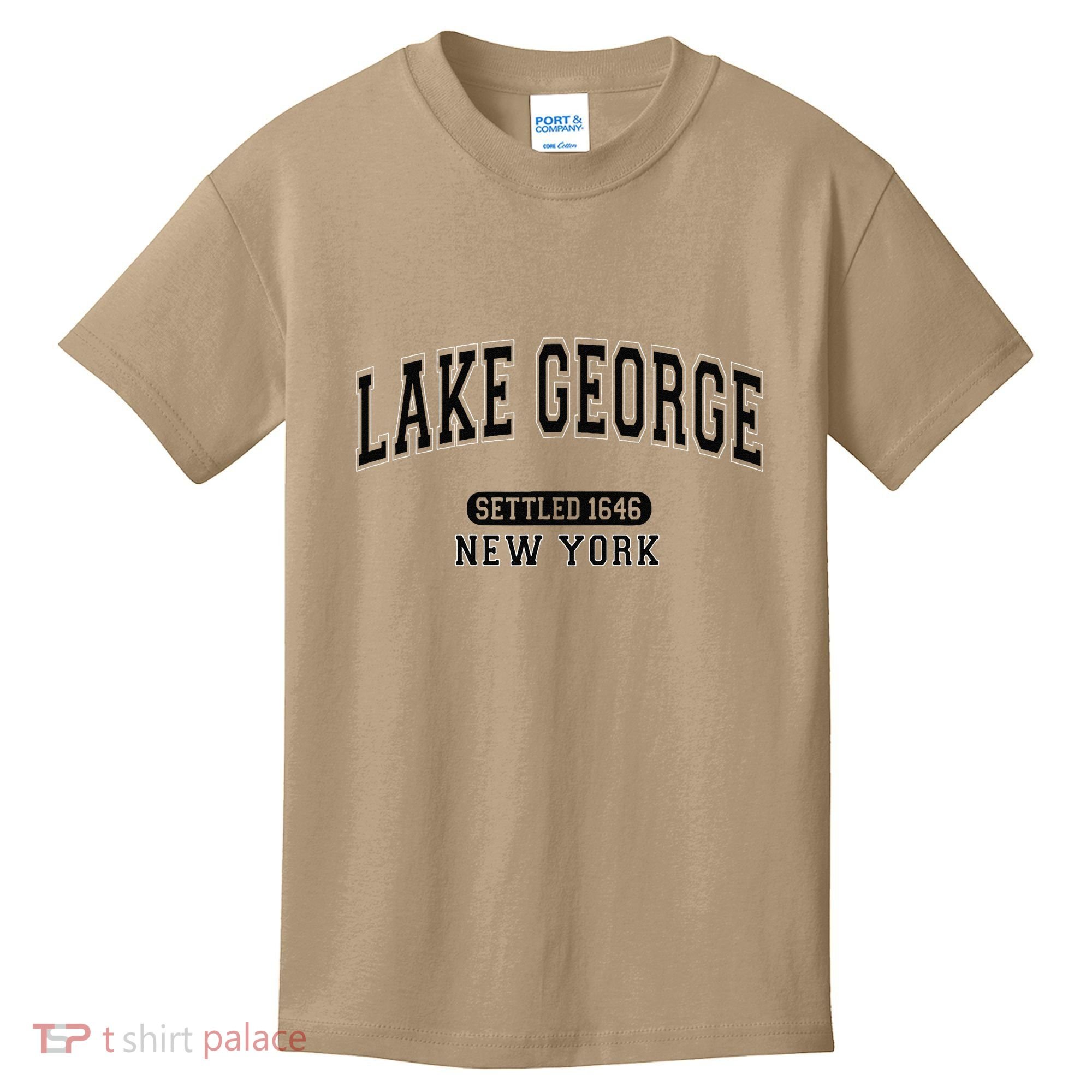 Lake George New York Settled 1646 Arched Varsity Black Kids T-Shirt