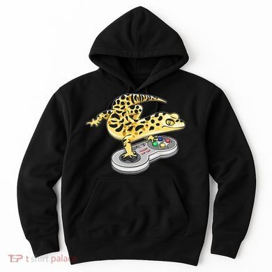Leopard Gecko Playing Video Game Lizard Reptiles Gamers Hoodie