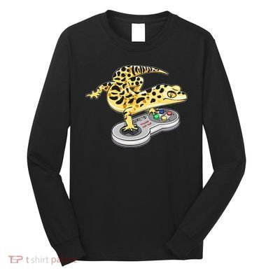 Leopard Gecko Playing Video Game Lizard Reptiles Gamers Long Sleeve Shirt