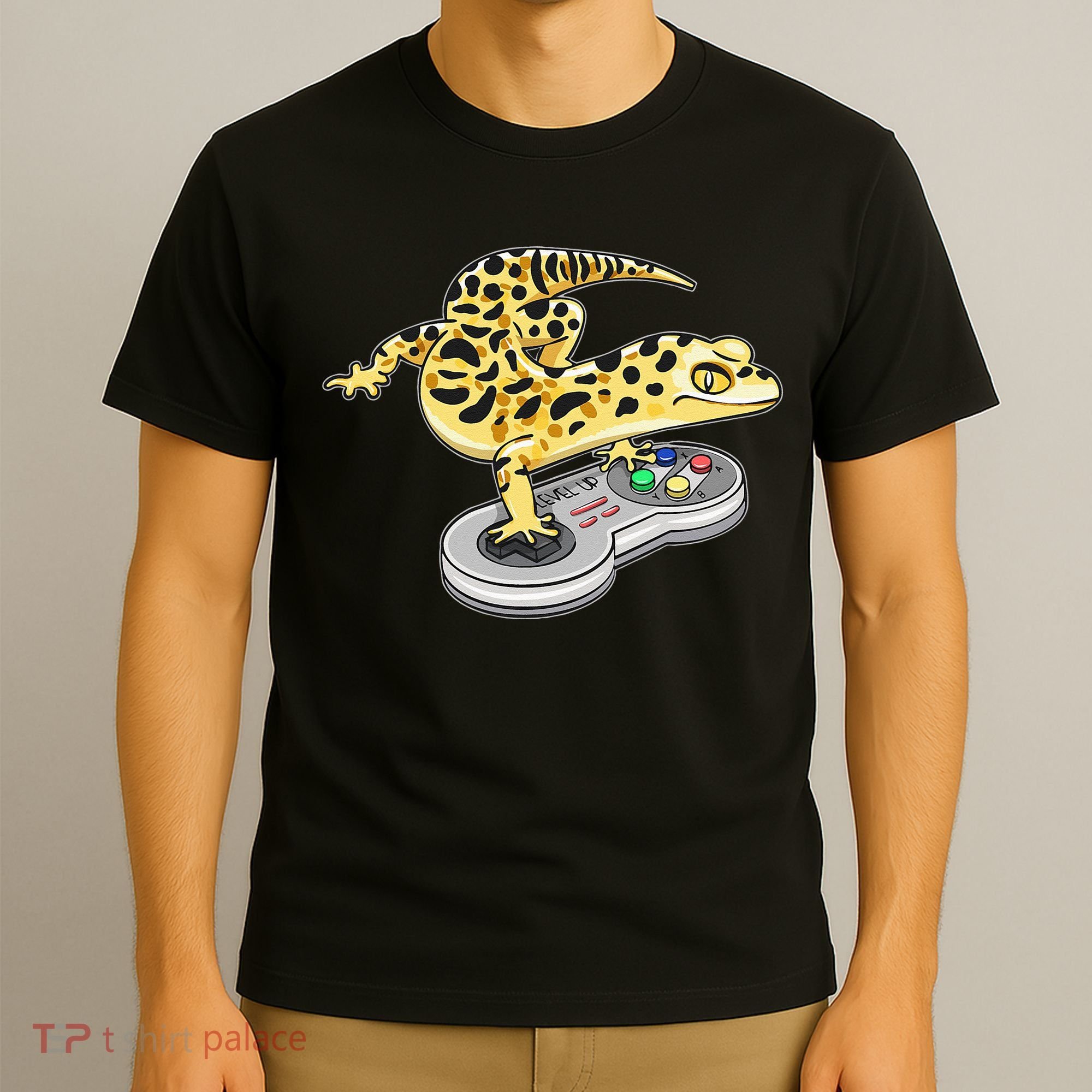 Leopard Gecko Playing Video Game Lizard Reptiles Gamers T-Shirt