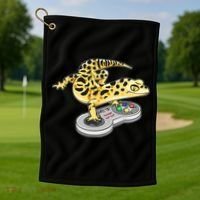 Leopard Gecko Playing Video Game Lizard Reptiles Gamers Golf Towel thumb 1