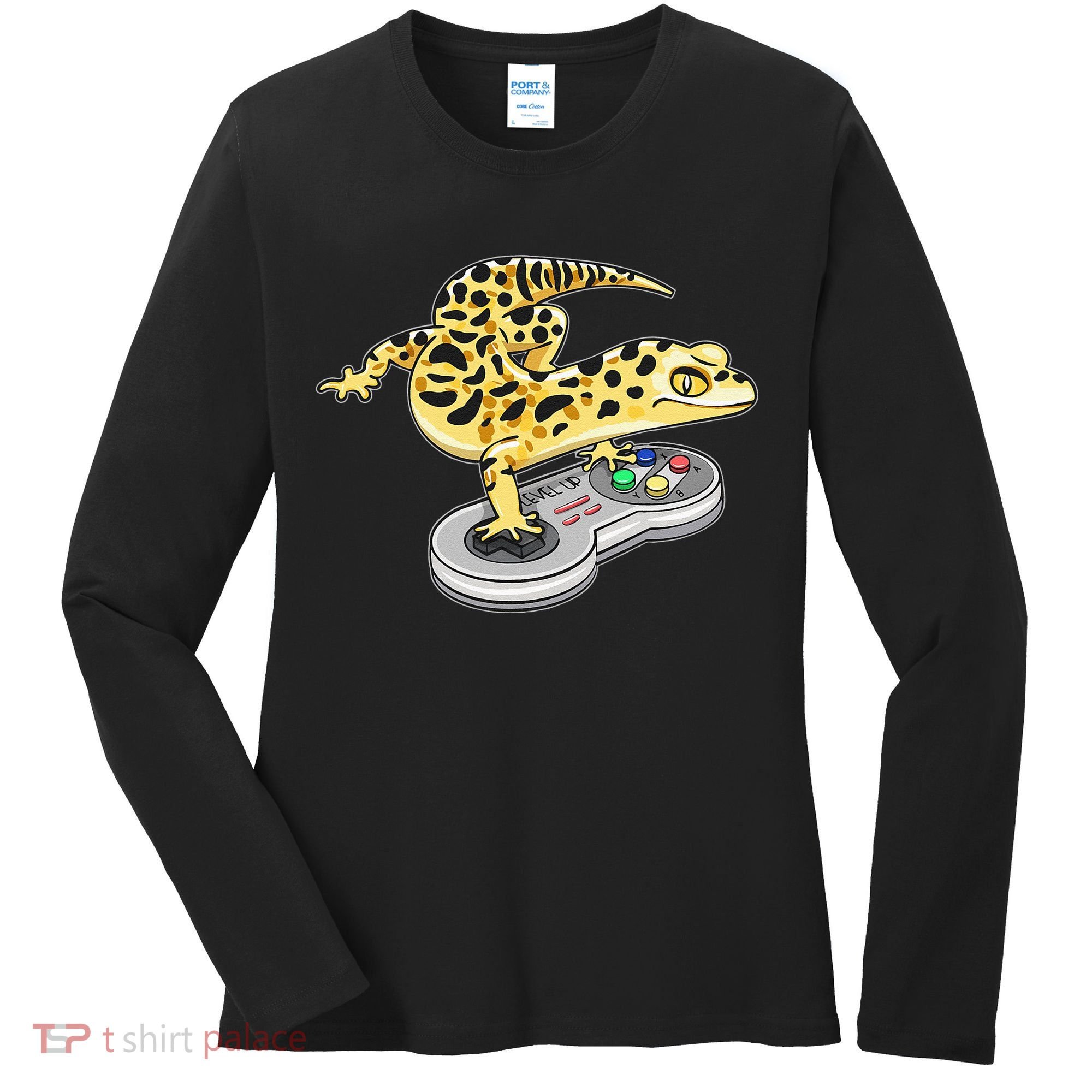Leopard Gecko Playing Video Game Lizard Reptiles Gamers Women's Long Sleeve Shirt
