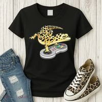 Leopard Gecko Playing Video Game Lizard Reptiles Gamers Women's T-Shirt thumb 3
