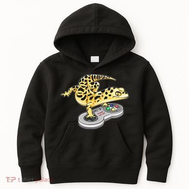 Leopard Gecko Playing Video Game Lizard Reptiles Gamers Kids Hoodie