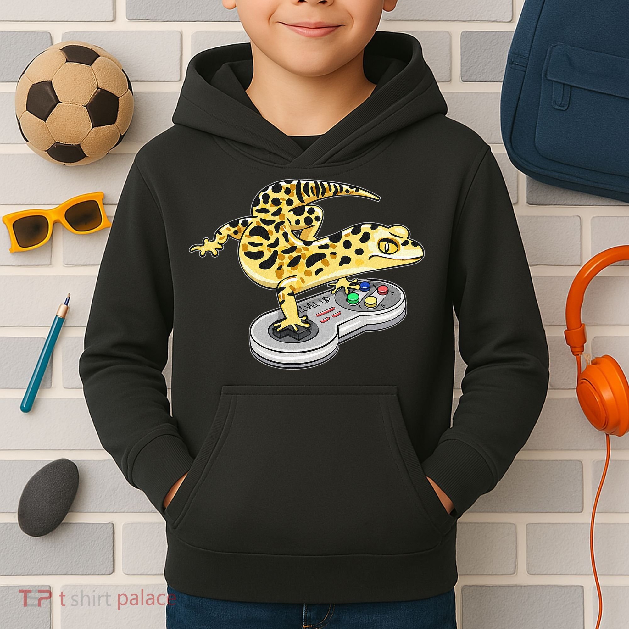 Leopard Gecko Playing Video Game Lizard Reptiles Gamers Kids Hoodie