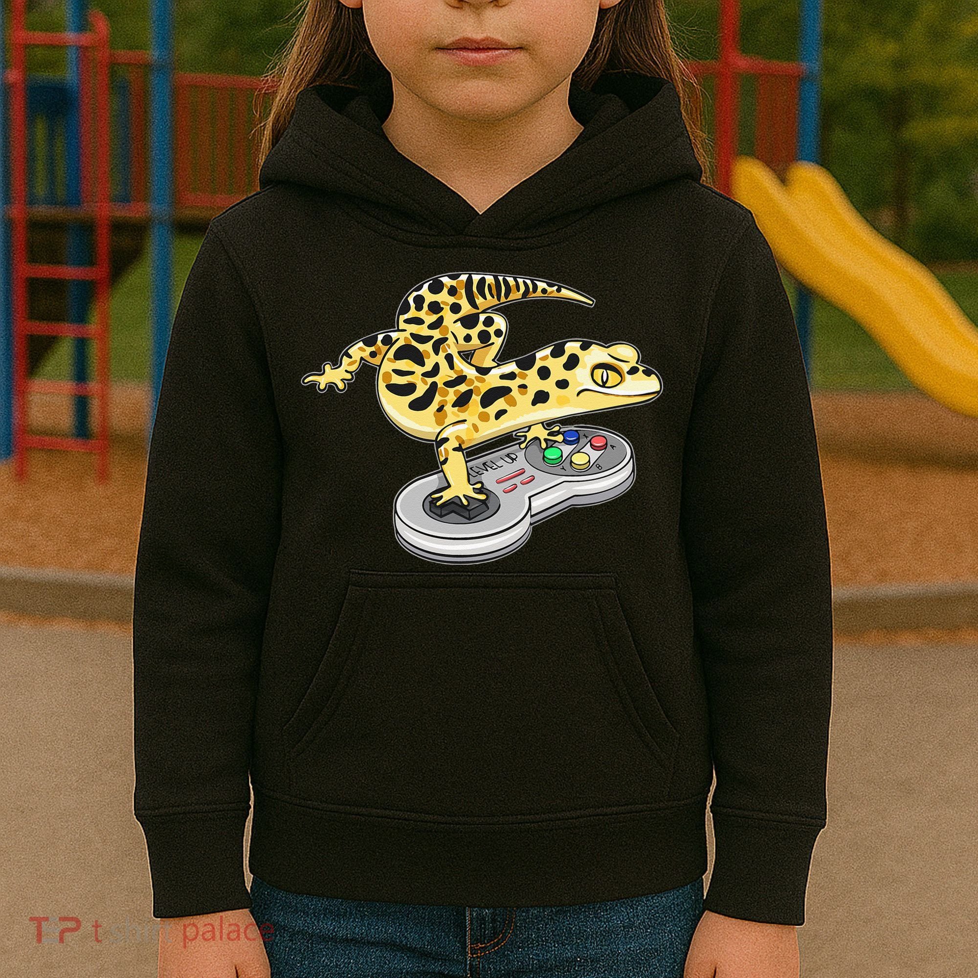 Leopard Gecko Playing Video Game Lizard Reptiles Gamers Kids Hoodie
