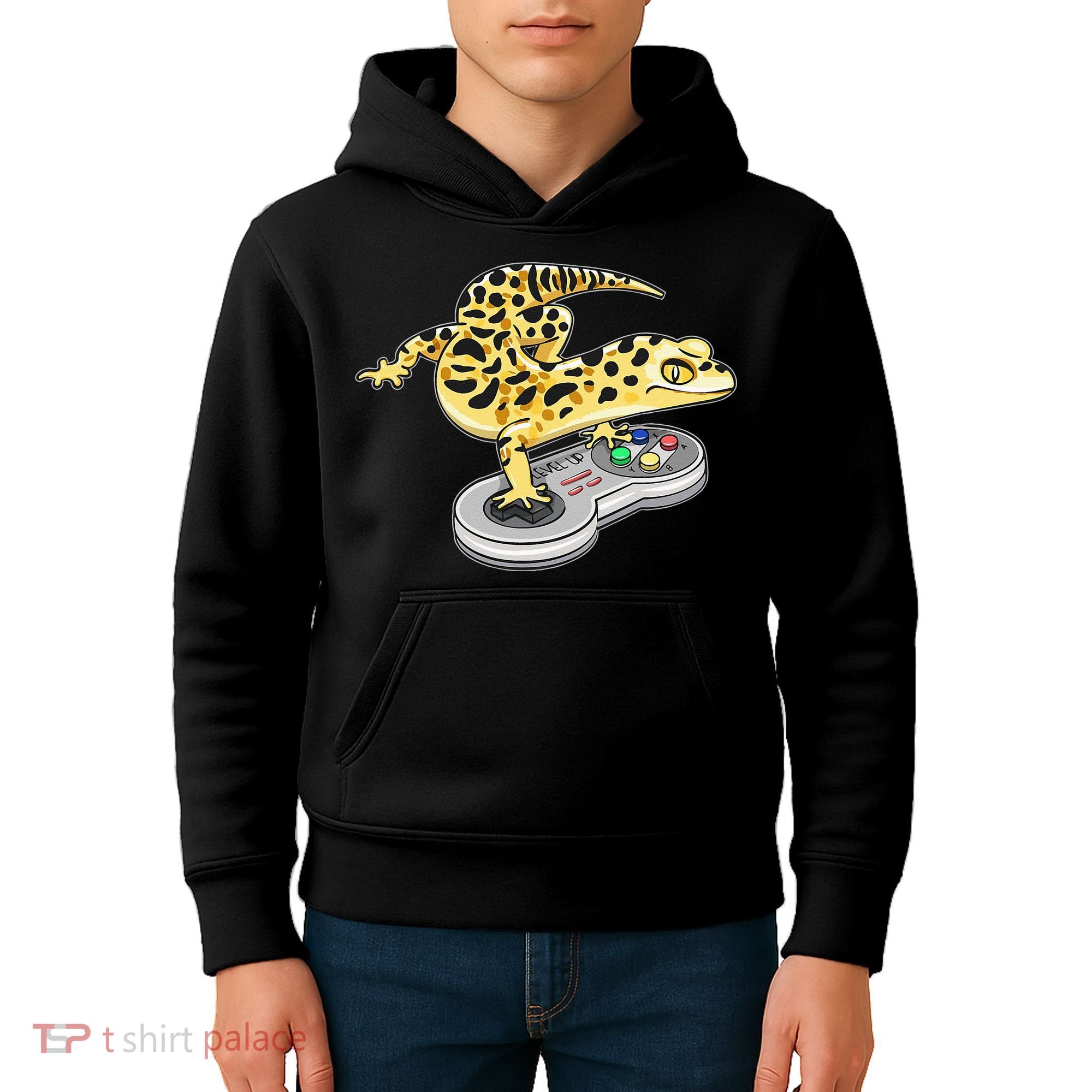 Leopard Gecko Playing Video Game Lizard Reptiles Gamers Kids Hoodie