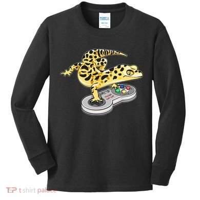 Leopard Gecko Playing Video Game Lizard Reptiles Gamers Kids Long Sleeve Shirt